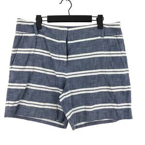 Ann Taylor Loft Chino Shorts Women's 10 White Blue Striped Mid Rise Flat Front